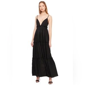 CAMI NYC Genevieve Tiered Cotton Linen Maxi Dress Black Size Medium